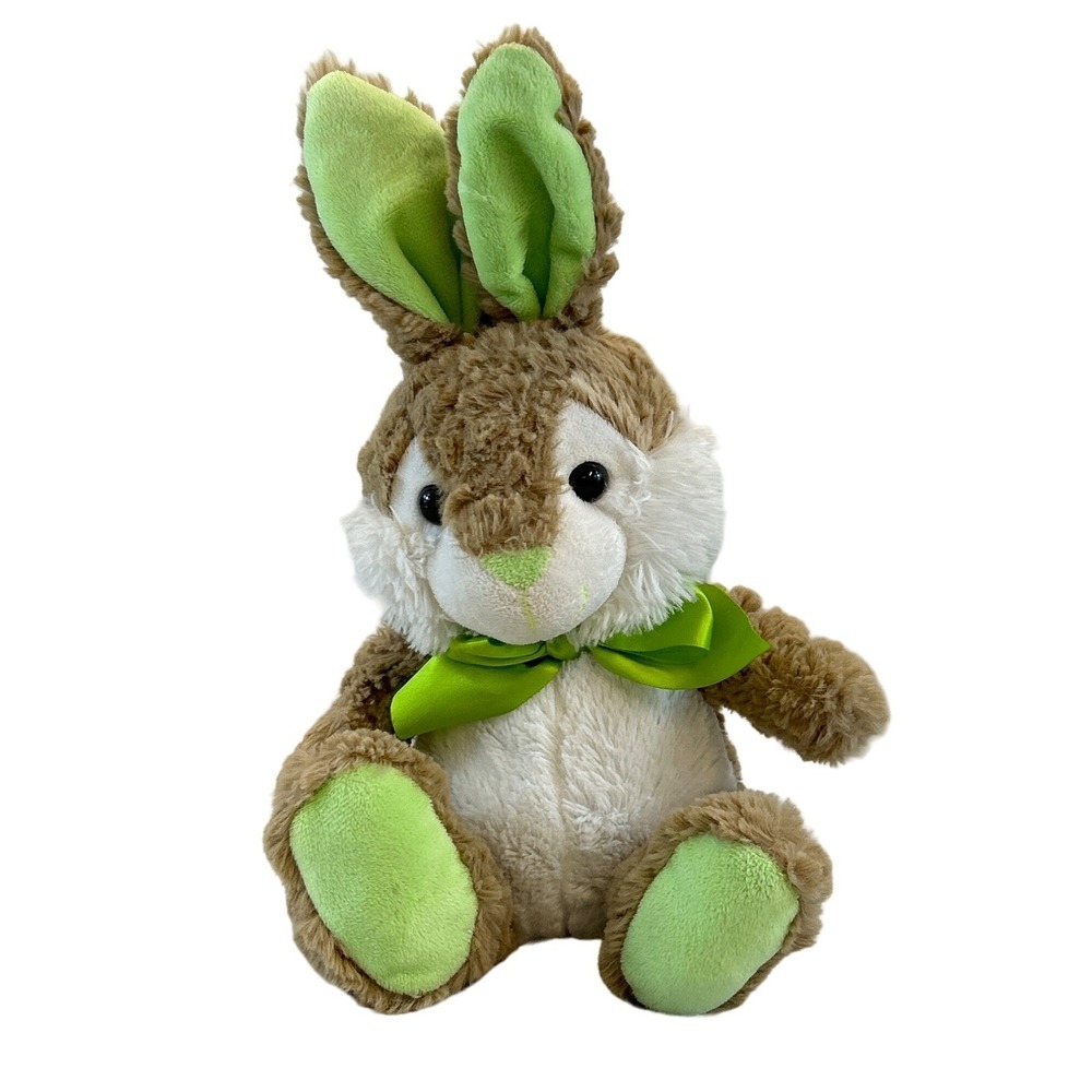 Kellytoy Brown White Green 12" Plush‎ Stuffed Bunny Rabbit Bow 2016